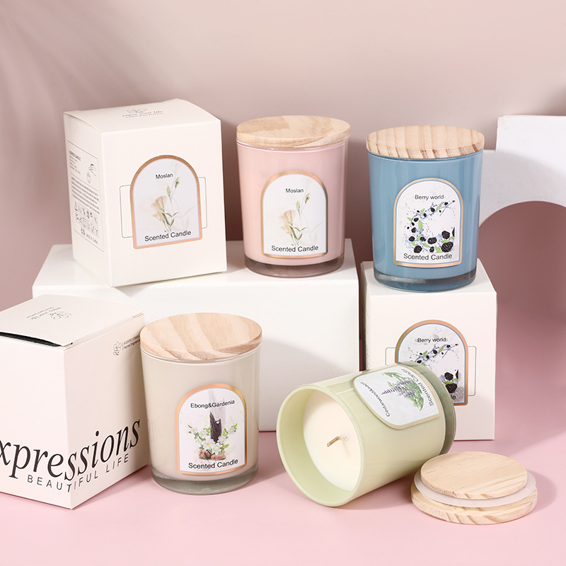 木製蓋付きカラーガラス香り付きキャンドル卸売カスタム家庭用フ - Candle Souvenir のレビューと価格