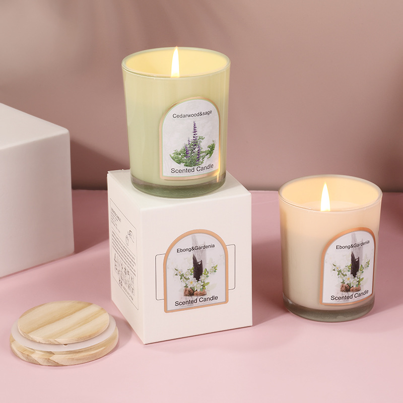 木製蓋付きカラーガラス香り付きキャンドル卸売カスタム家庭用フ - Candle Souvenir のレビューと価格