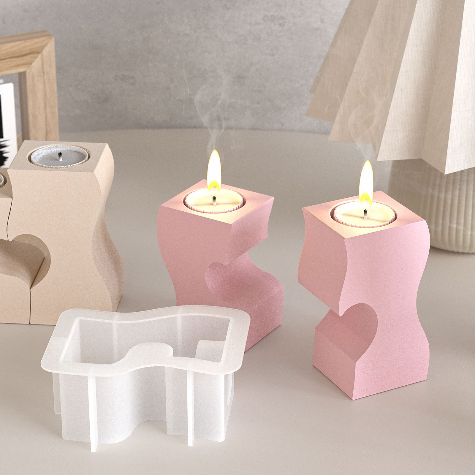S ハート燭台シリコーン金型 DIY キャンドルホルダー石膏 - Candle Souvenir のレビューと価格